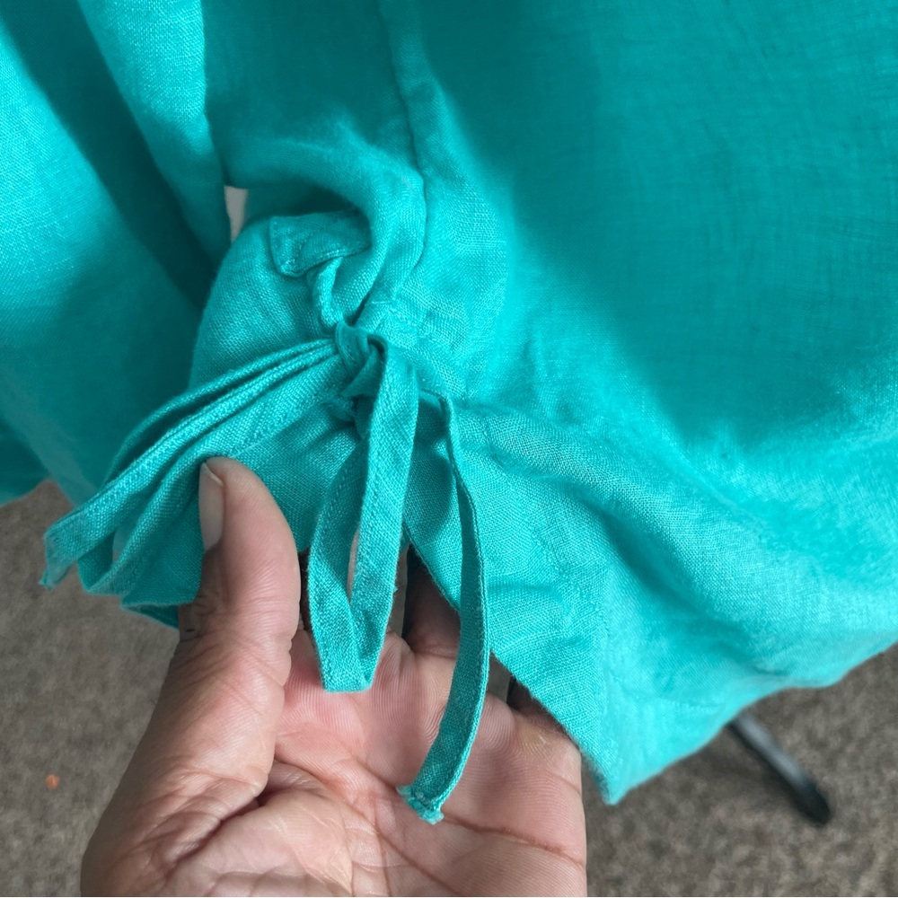 ISAAC MIZRAHI | Aqua 100% Linen Button Down Blouse Sz M - Picture 5 of 8